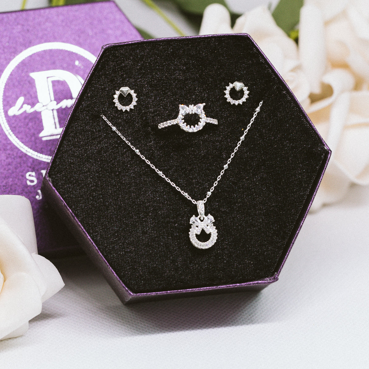 Bộ Trang Sức Bạc Cao Cấp 925 🎀 Bộ Trang Sức Nơ Đính đá
