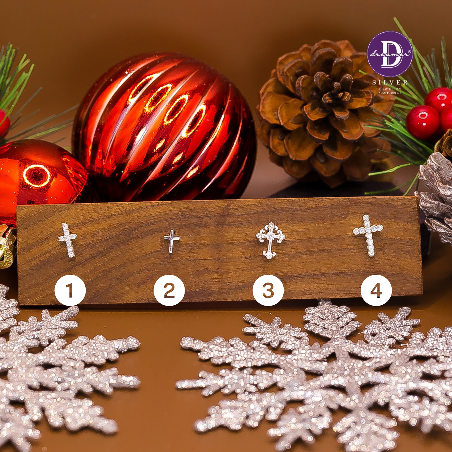 Sterling Silver Cross Stud Earrings - Bông Tai Thánh Giá - Quà Giáng Sinh