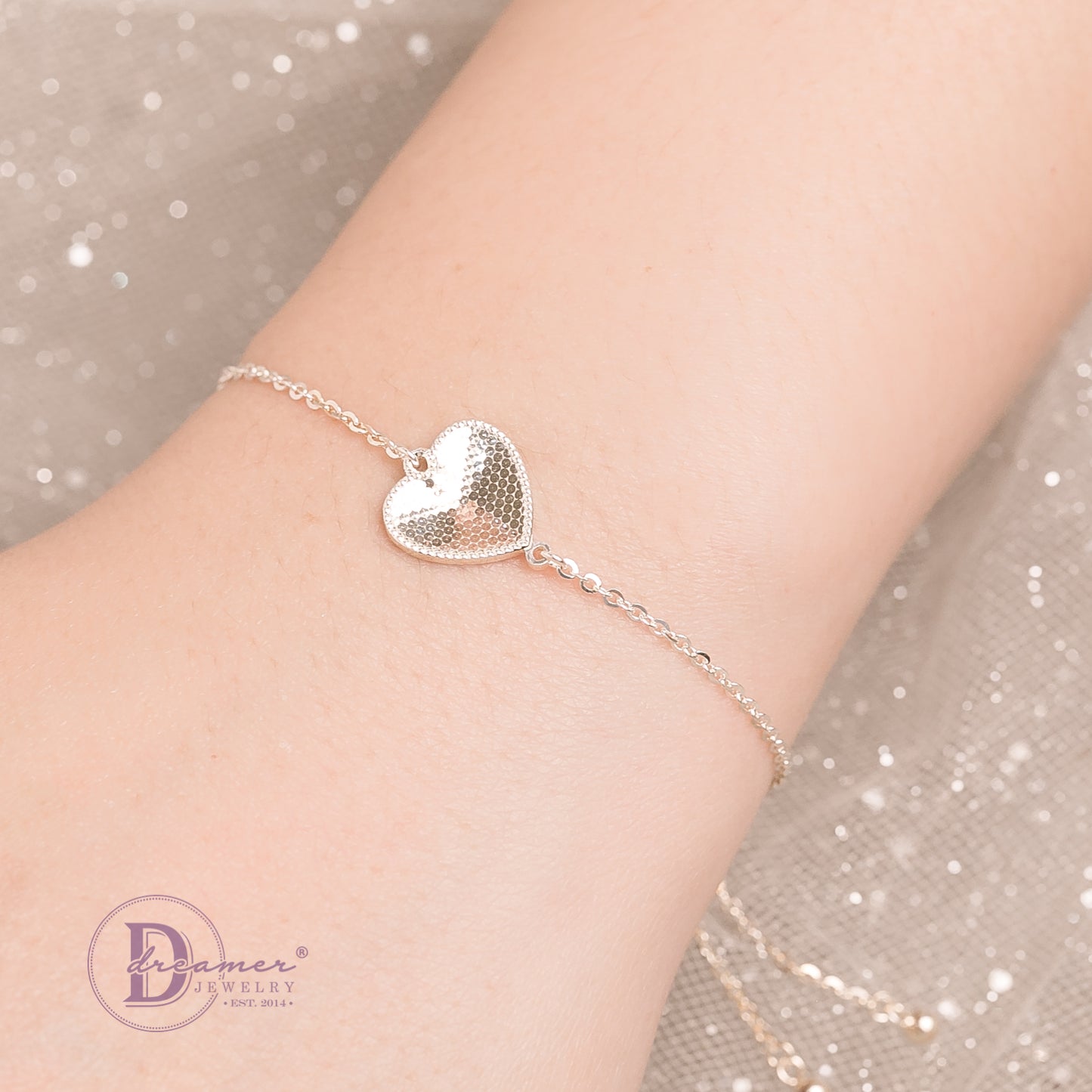 Vòng Tay Dây Rút Trái Tim Móc Máy Dây Xích - Heart Freesize Silver Bracelet