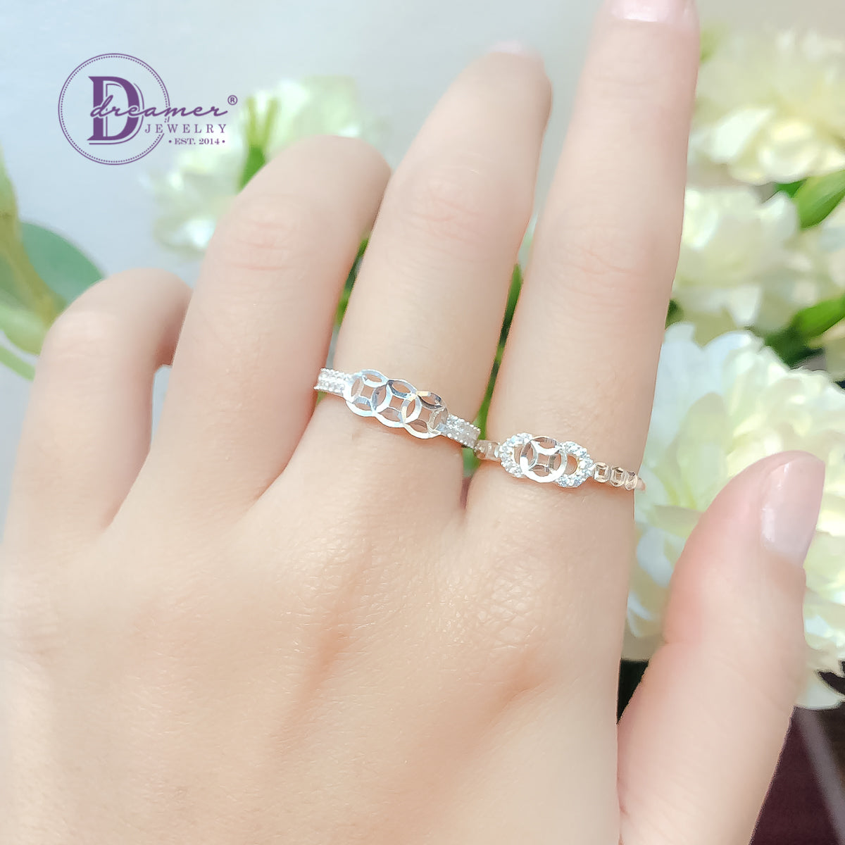 Nhẫn 3 Đồng Tiền Bản Đính Đá - Lucky Coin Silver Ring 1813NH