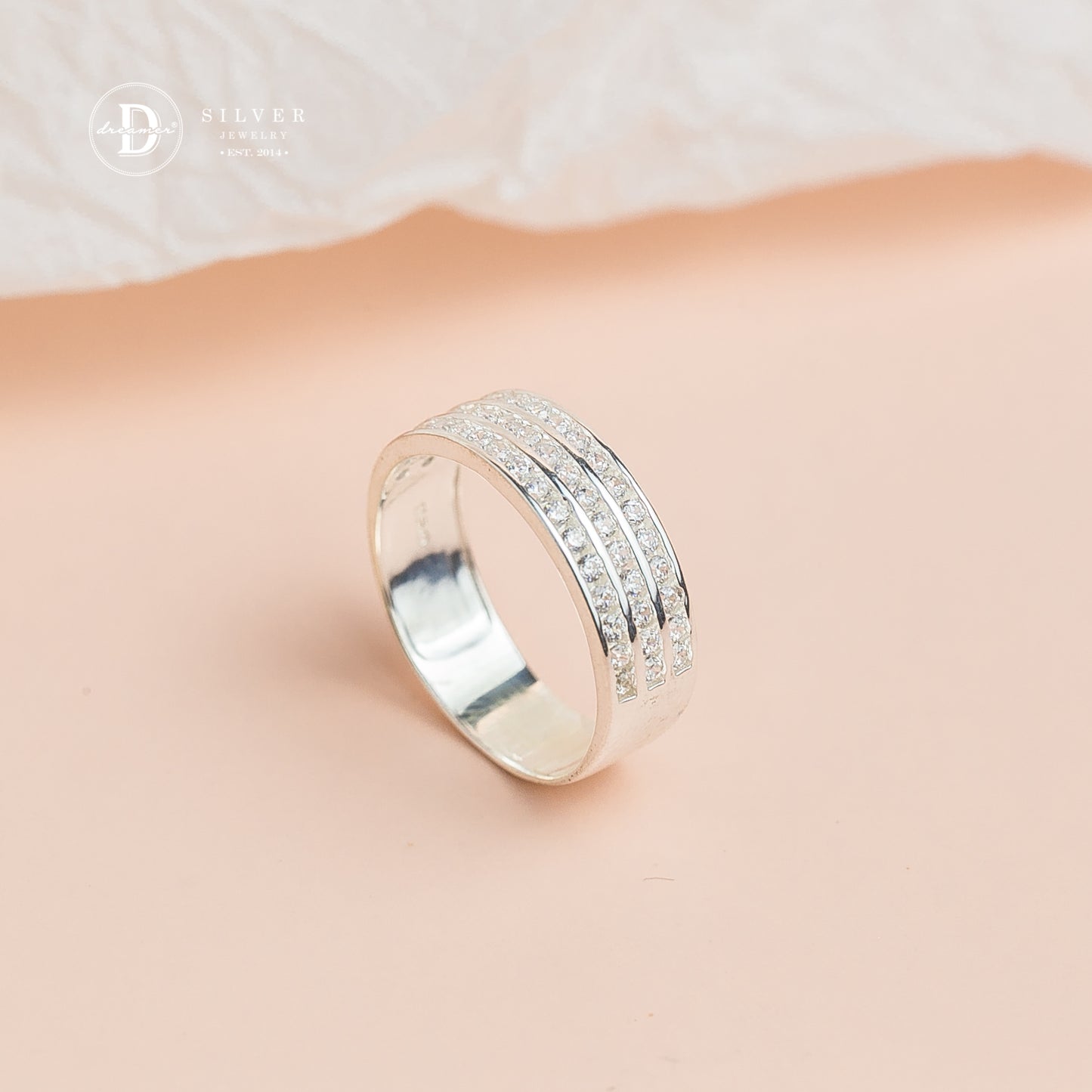 Triple Lines Ring - Cubic Zirconia Stone Lines - 2633NH