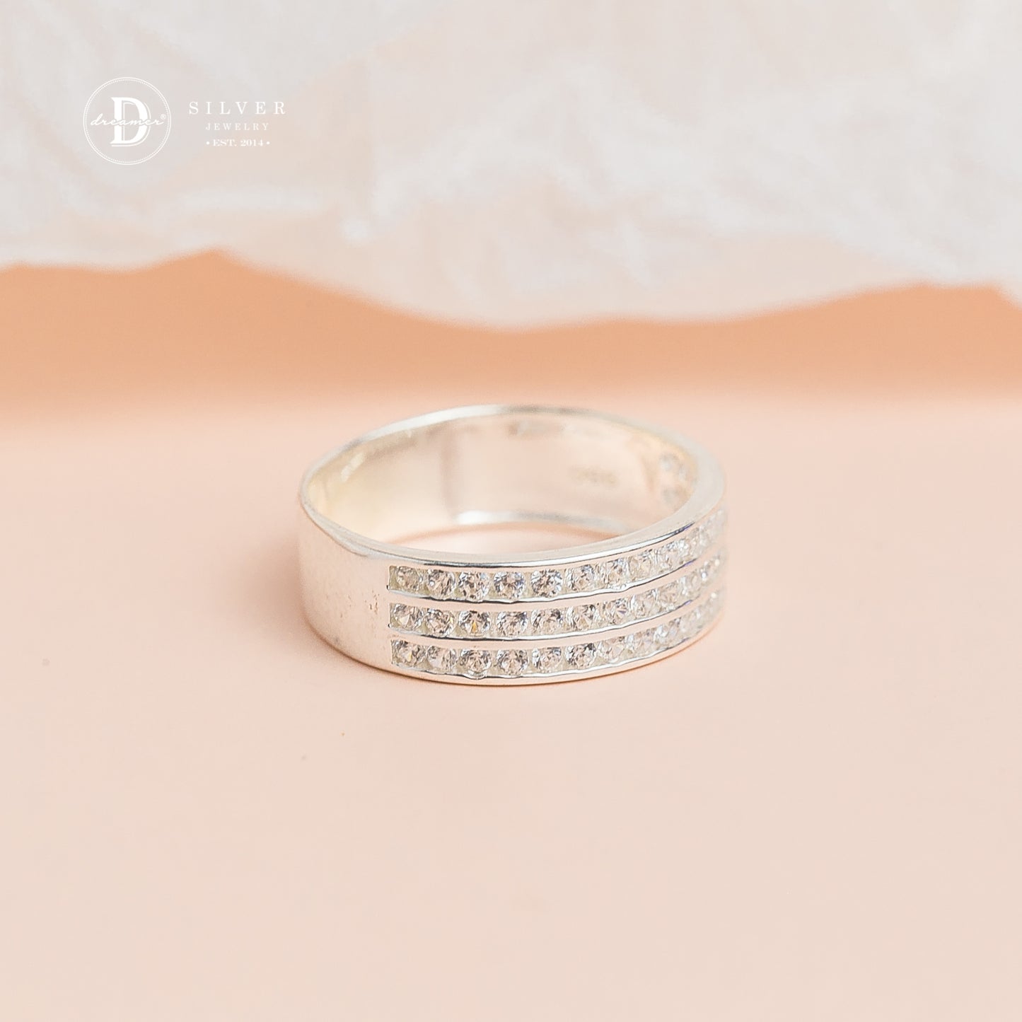 Triple Lines Ring - Cubic Zirconia Stone Lines - 2633NH