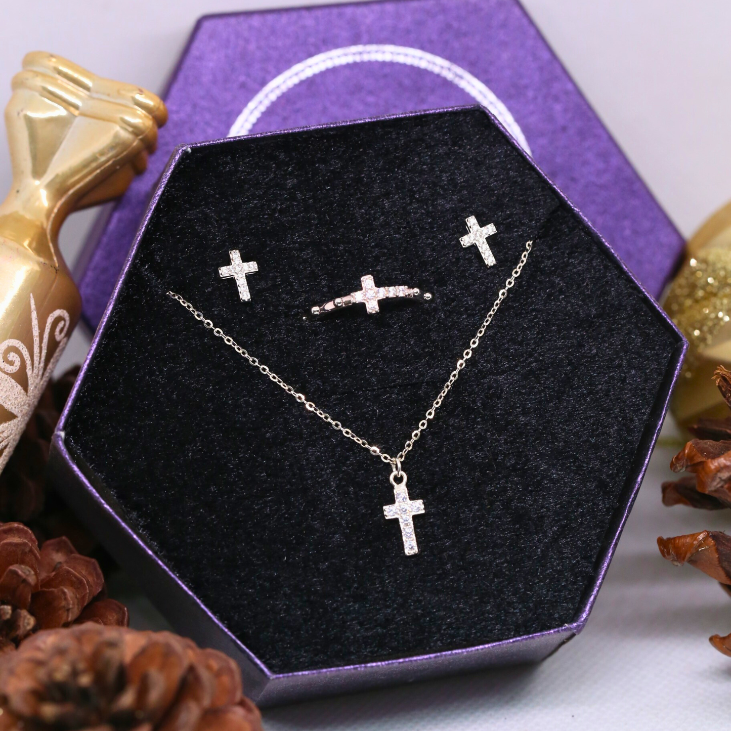 Bộ Trang Sức Thánh Giá ✨ Bộ Trang Sức Bạc Cao Cấp 925 💜