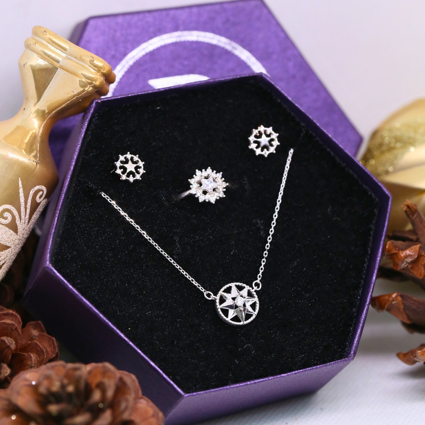 Set Trang Sức Kiểu Ngôi Sao Đính Đá Lấp Lánh 🌟 Bộ Trang Sức Bạc Cao Cấp 925 💜