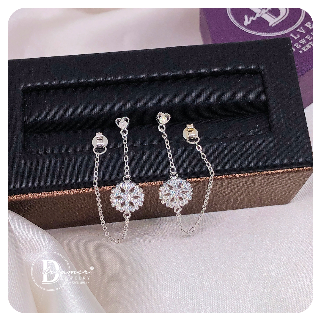Bông Tai Tòn Ten Hoa Tuyết - Snowflake Dangling Silver Earrings - BT109