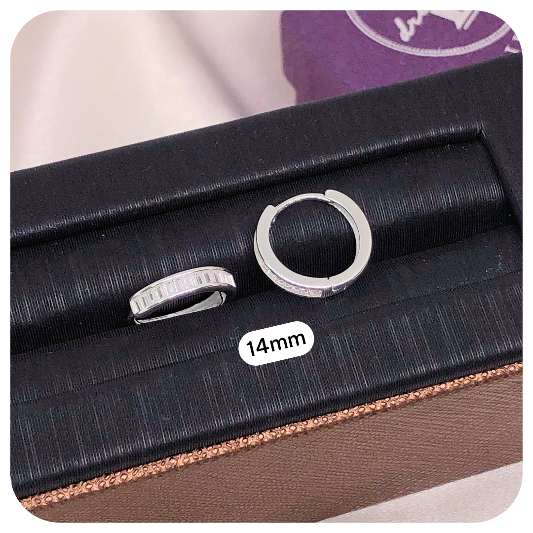 Bông Tai Khoen Tròn Bản Đính Đá Baguette - Baguette Stone Band Silver Hoops (11mm-14mm) - BT113