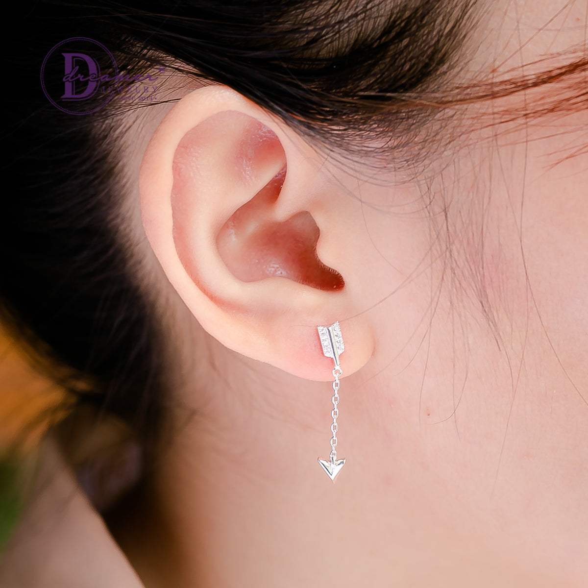 Bông Tai Tòn Ten Kiểu Mũi Tên Đính Đá Bạc 925 - Sparkling Arrow Dangling Earrings