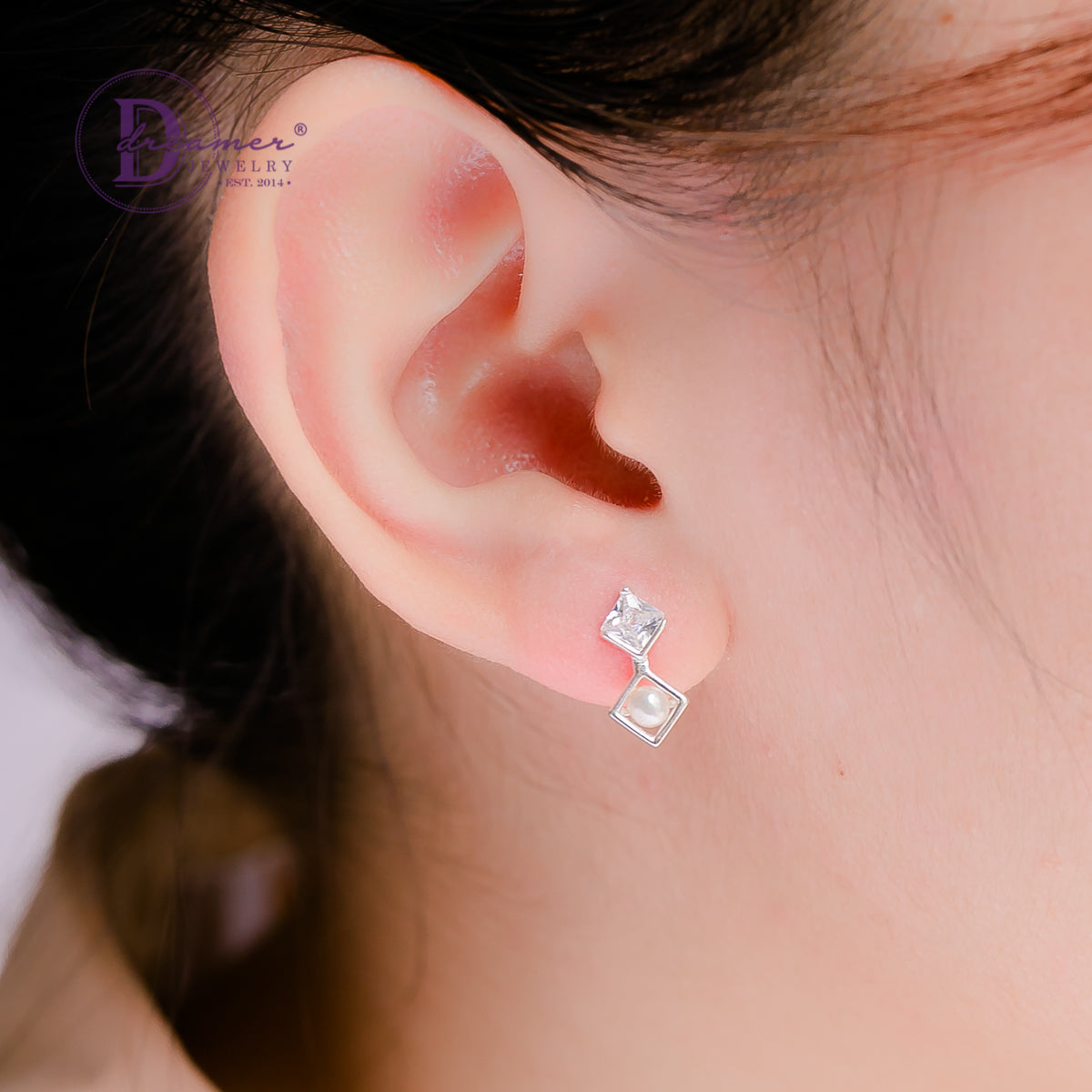 Bông Tai Ngọc Trai Kiểu Hình Thoi - Square Shape Pearl Silver Earrings - 2505BTH