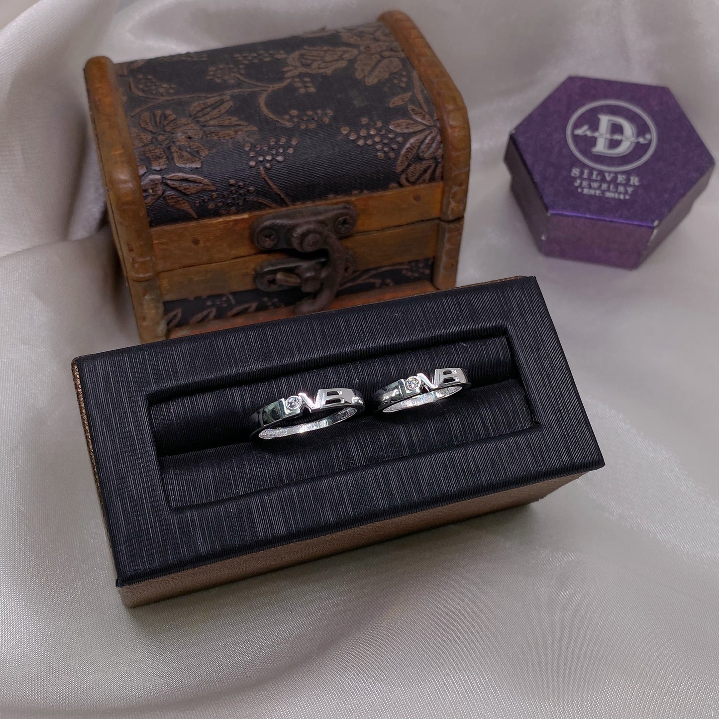 Nhẫn Đôi LOVE LETTER - Chữ Love Đính 1 Viên Đá CZ Trắng - Couple Rings 2404NH