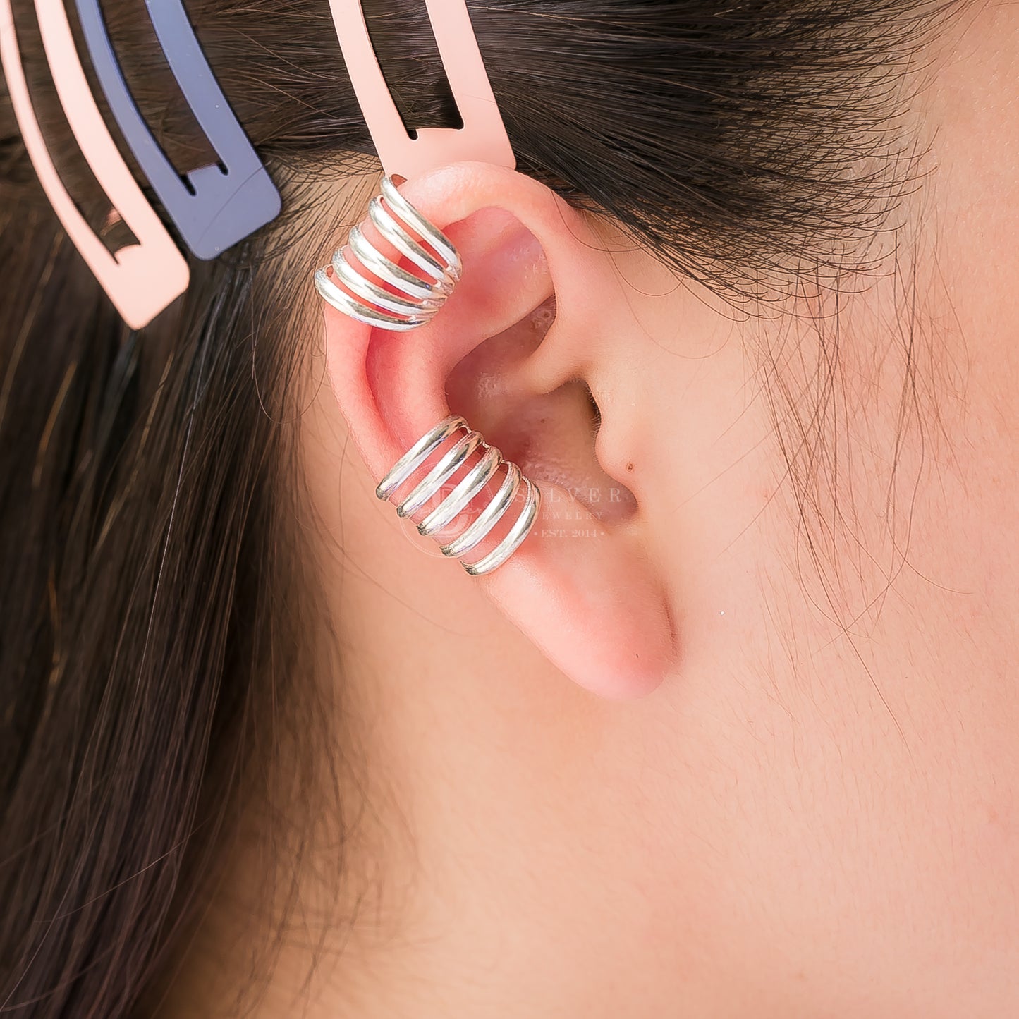 Earcuff Bản Unisex 5 Lines - Bông Tai Kẹp Vành Bạc 925