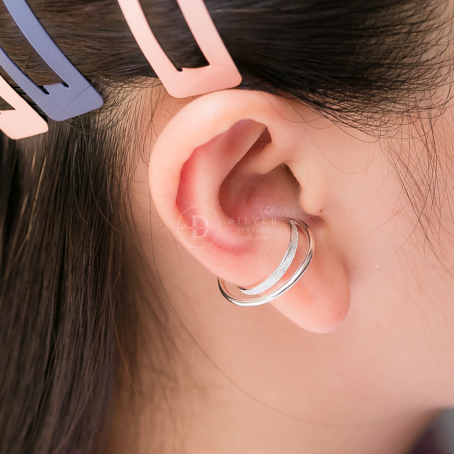 Unisex Big Layer Circle Ear Cuff In Silver