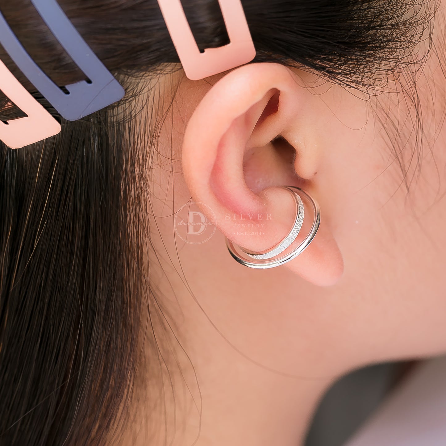 Unisex Big Layer Circle Ear Cuff In Silver
