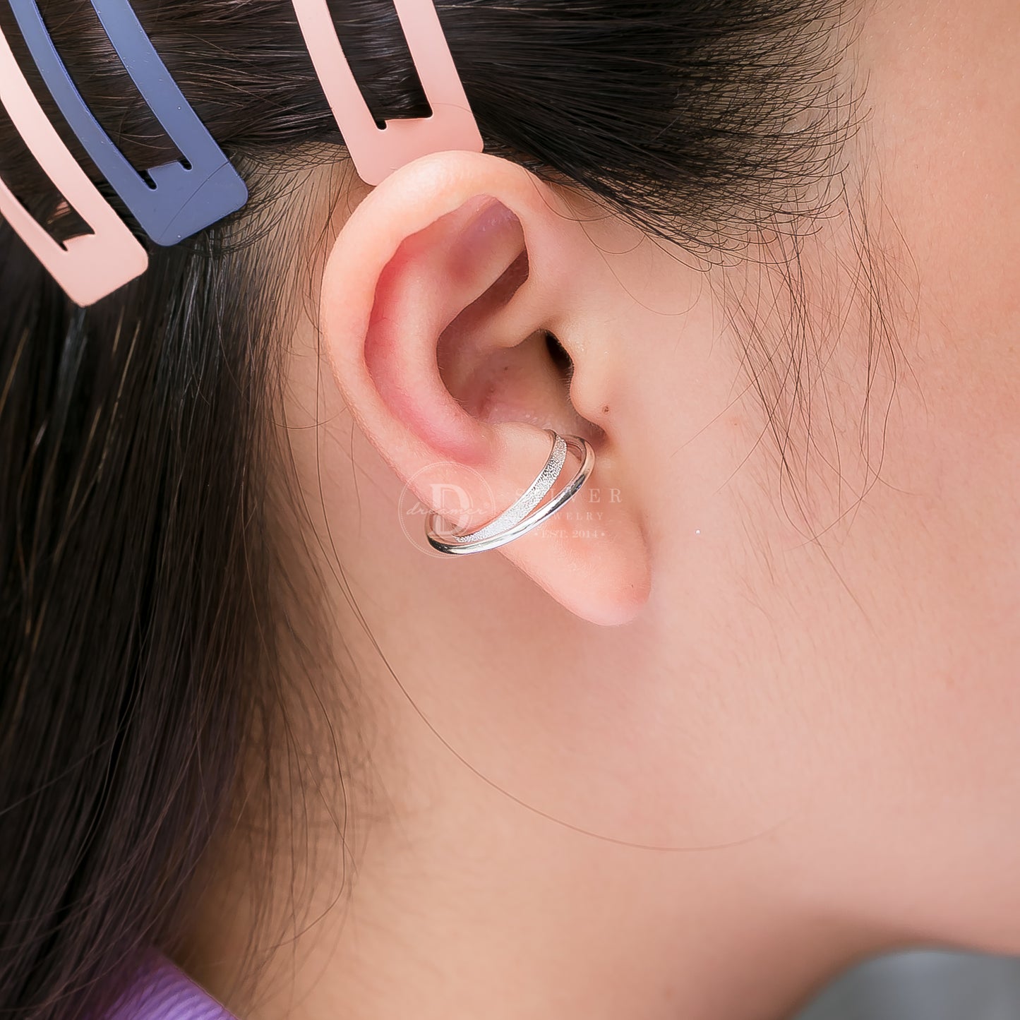 Unisex Big Layer Circle Ear Cuff In Silver
