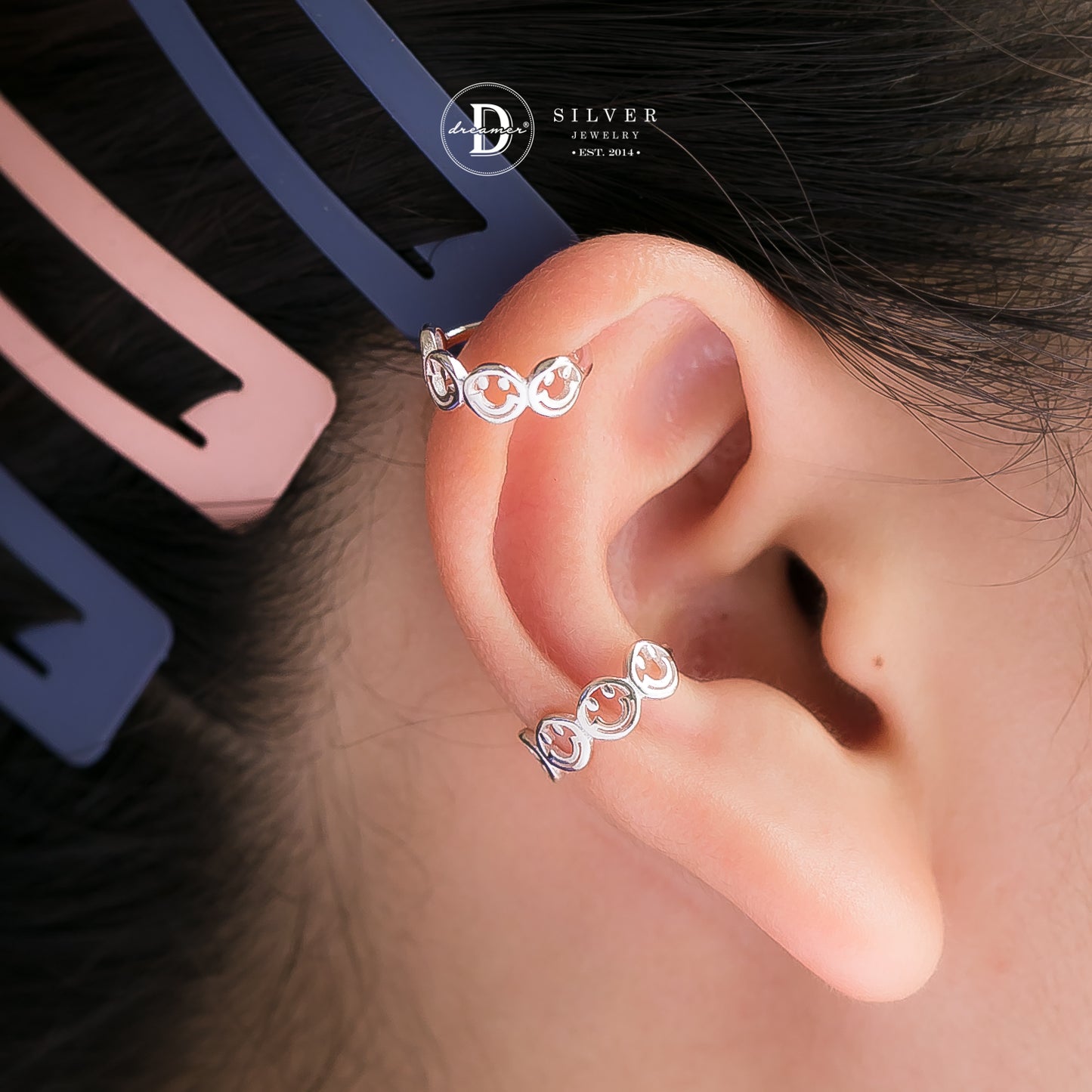 Smiley Face Ear Cuff In Silver