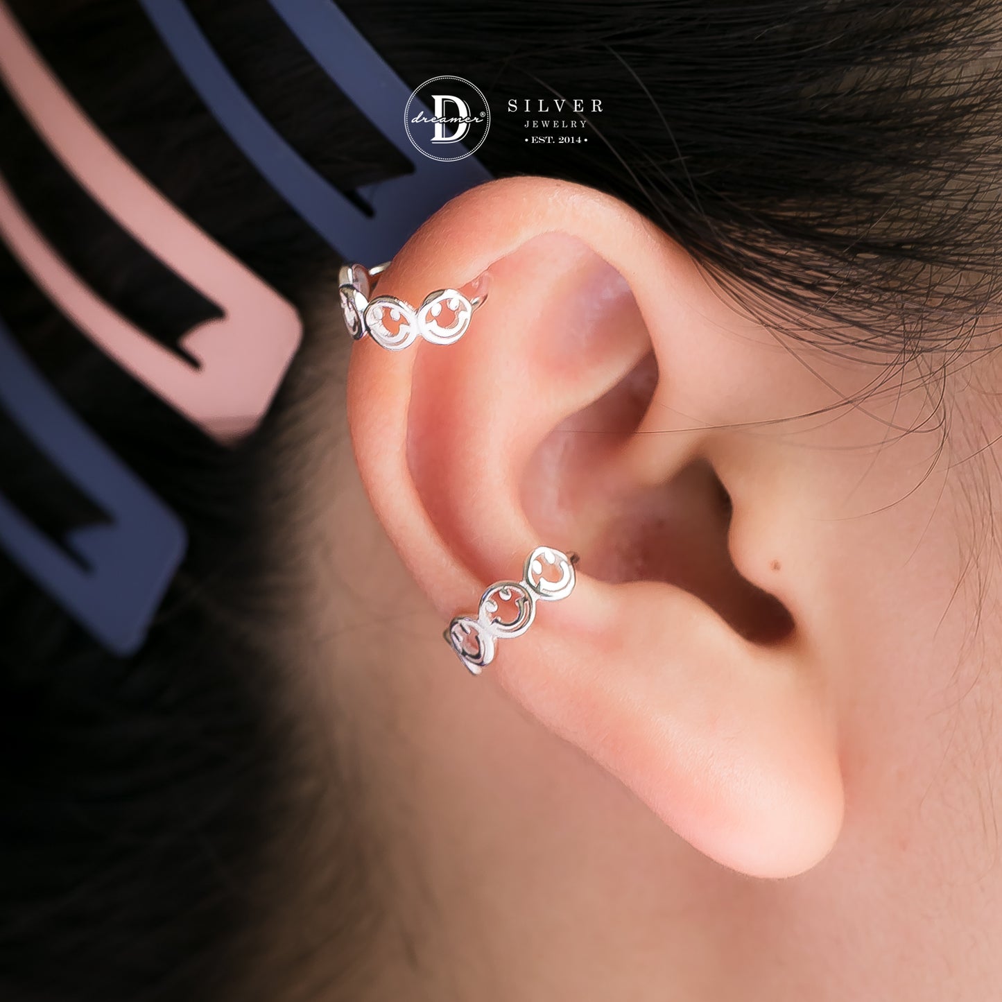 Smiley Face Ear Cuff In Silver