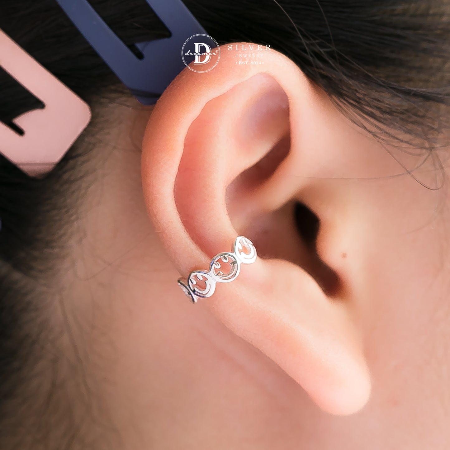 Smiley Face Ear Cuff In Silver