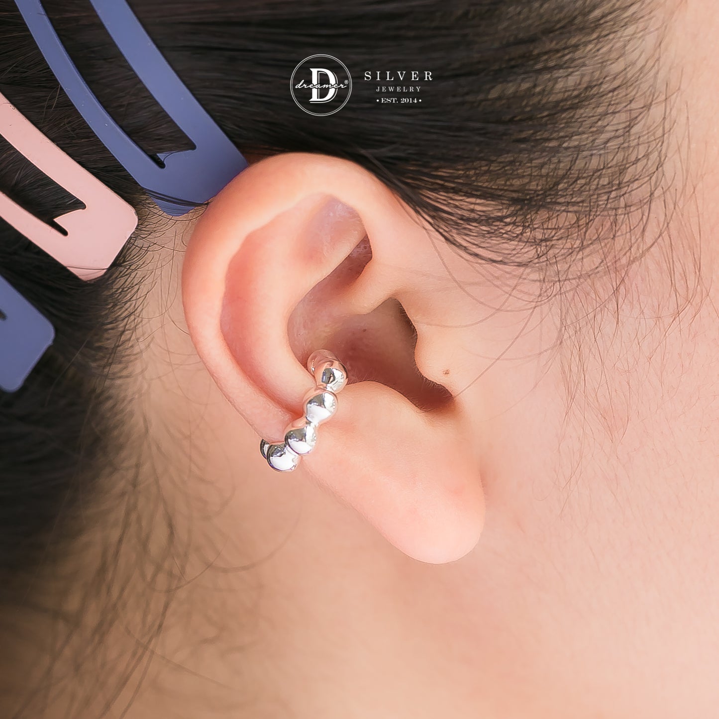 Unisex Thick Dot Band Ear Cuff In Silver