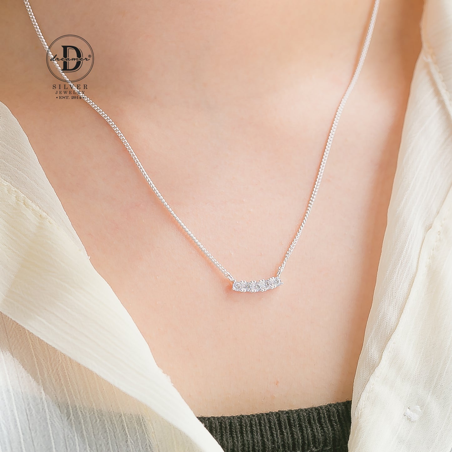 Dây Chuyền 5 Viên Đá Trắng Nữ Tính Bạc 925 - 1021DCH - White Stone Sterling Silver Necklace