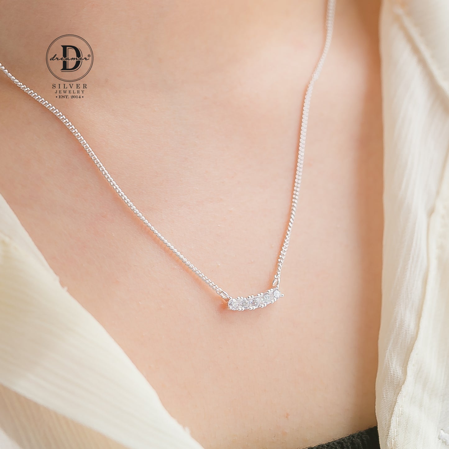Dây Chuyền 5 Viên Đá Trắng Nữ Tính Bạc 925 - 1021DCH - White Stone Sterling Silver Necklace