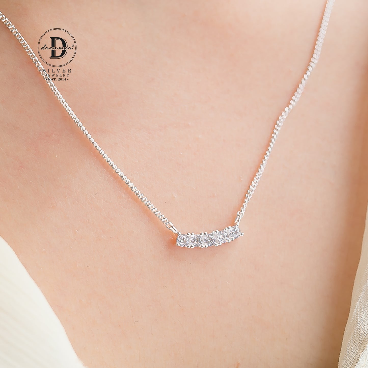 Dây Chuyền 5 Viên Đá Trắng Nữ Tính Bạc 925 - 1021DCH - White Stone Sterling Silver Necklace