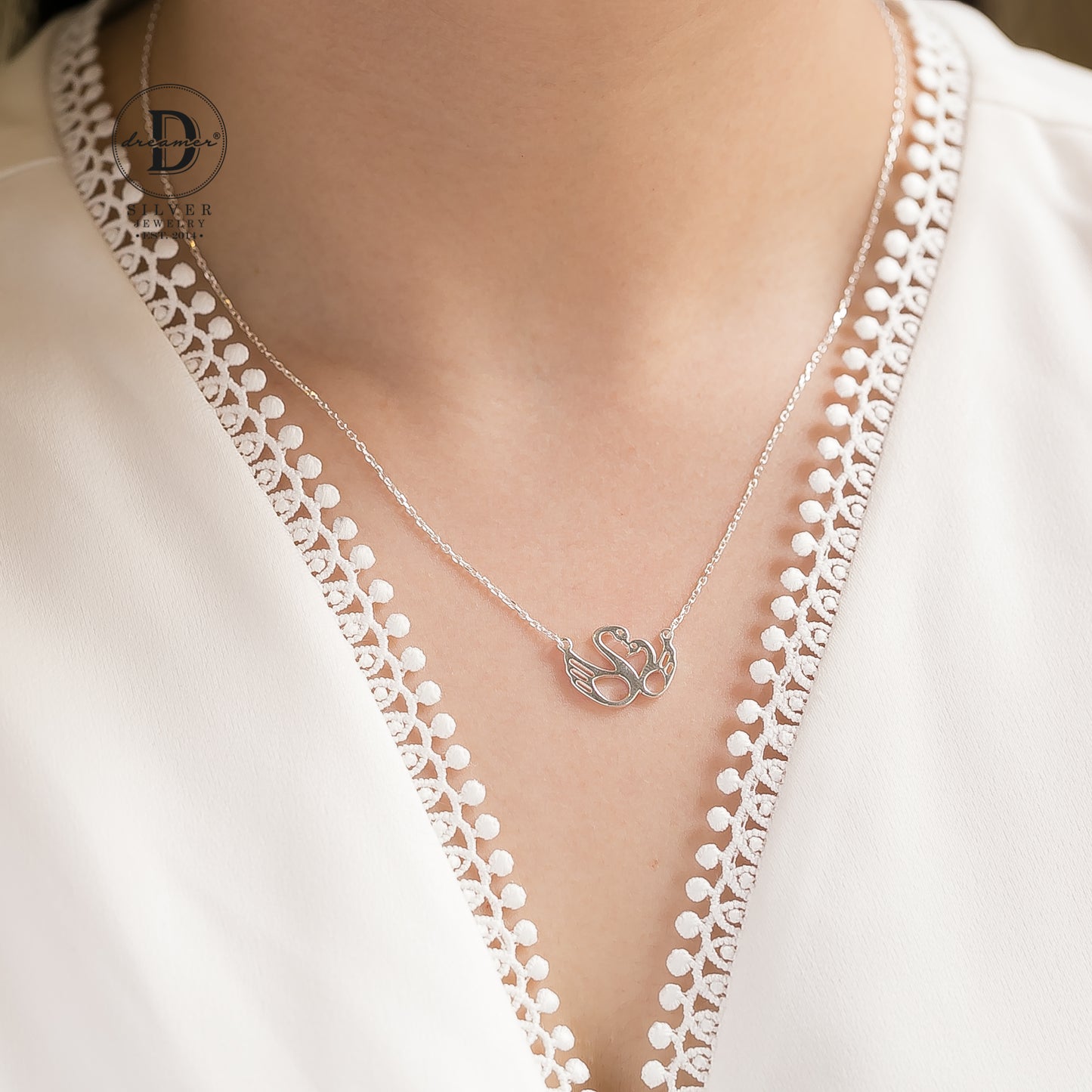 Dây Chuyền Đôi Thiên Nga Trái Tim - Love Swan Sterling Silver Necklace 1058DCT