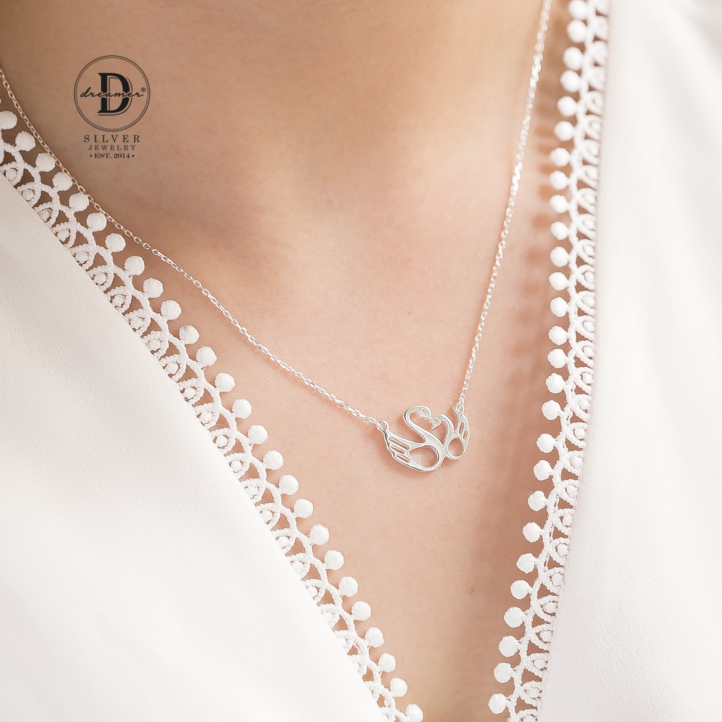Dây Chuyền Đôi Thiên Nga Trái Tim - Love Swan Sterling Silver Necklace 1058DCT