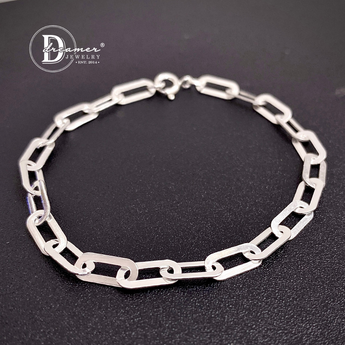Bold Flat Paperclip Link Silver Chain Bracelet – Statement Unisex