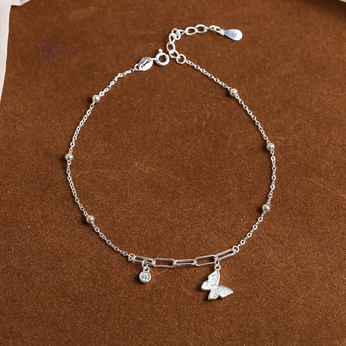 Lắc Chân Bướm Đính Đá Bạc 925 - Butterfly Silver Anklet For Summer DLC002