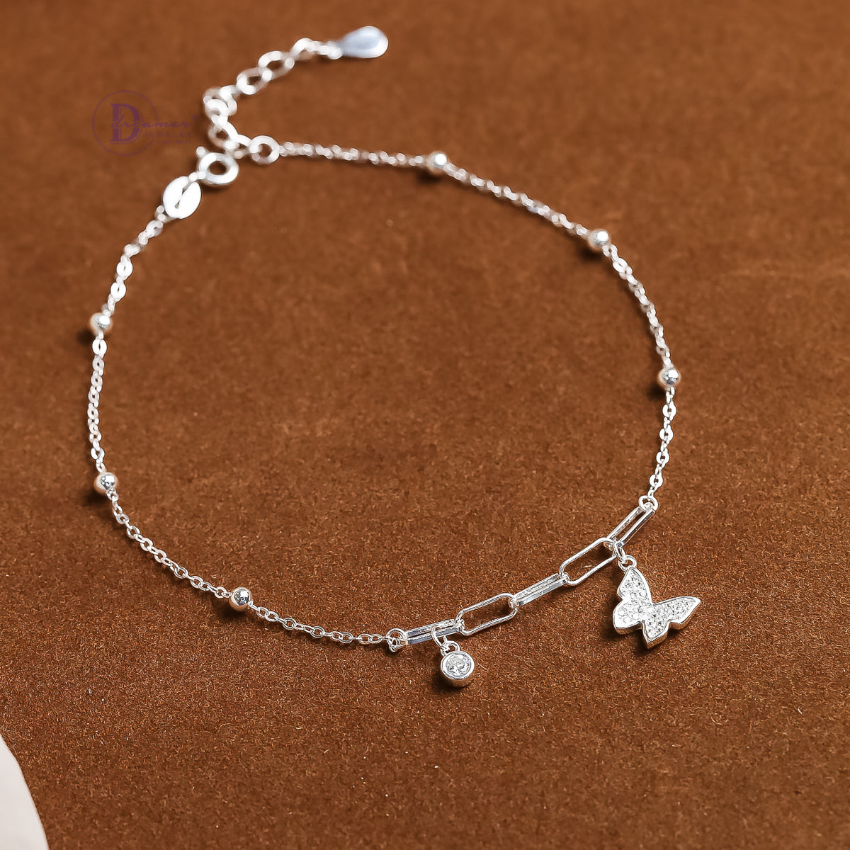 Lắc Chân Bướm Đính Đá Bạc 925 - Butterfly Silver Anklet For Summer DLC002