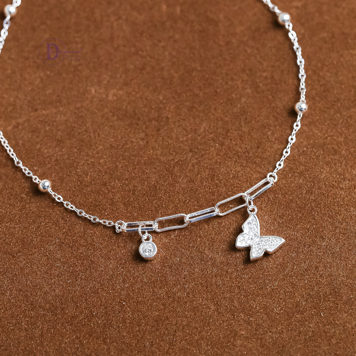 Lắc Chân Bướm Đính Đá Bạc 925 - Butterfly Silver Anklet For Summer DLC002