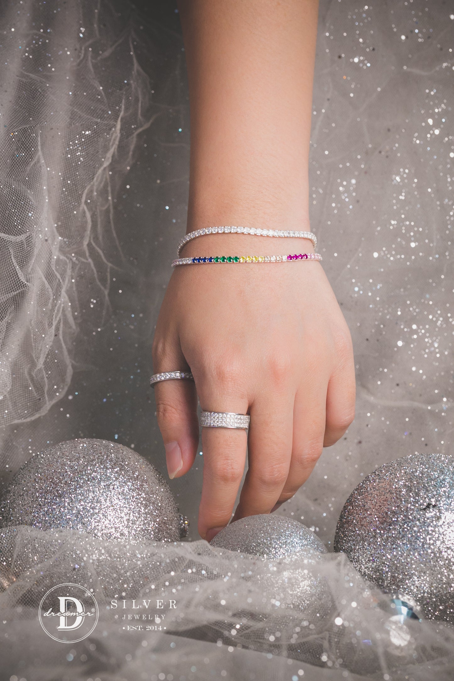 Lắc Tay Tennis Đá 7 Màu - Rainbow Tennis Silver Bracelet