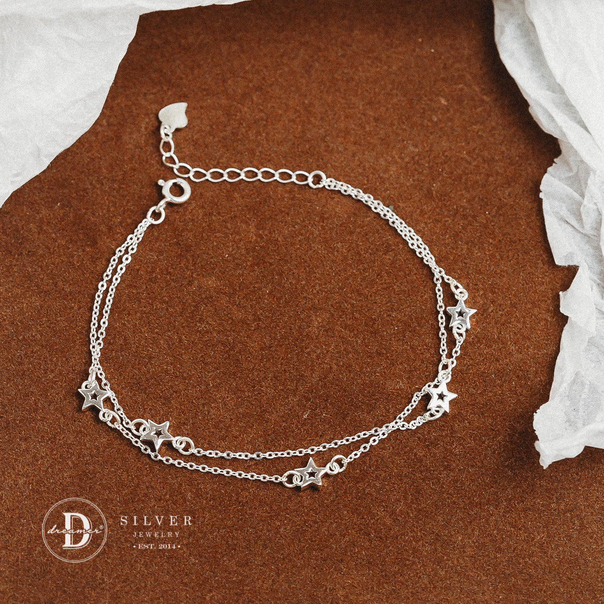 Lắc Tay Dây Xích Đôi 5 Ngôi Sao - Double Star Chain Sterling Silver Bracelet DVT013