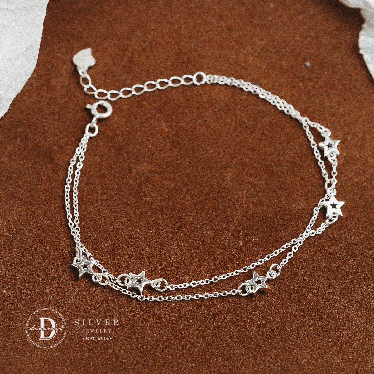 Lắc Tay Dây Xích Đôi 5 Ngôi Sao - Double Star Chain Sterling Silver Bracelet DVT013