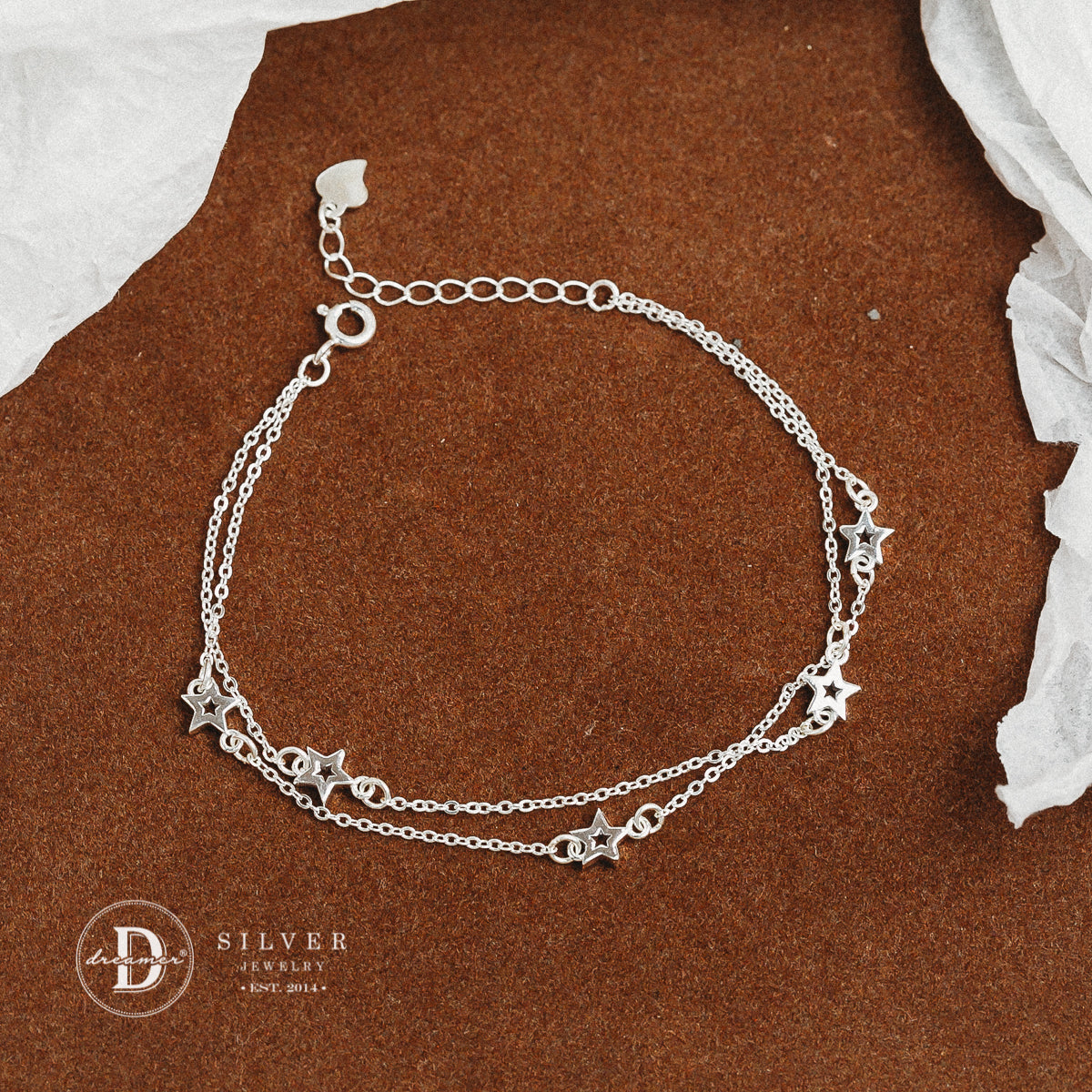Lắc Tay Dây Xích Đôi 5 Ngôi Sao - Double Star Chain Sterling Silver Bracelet DVT013