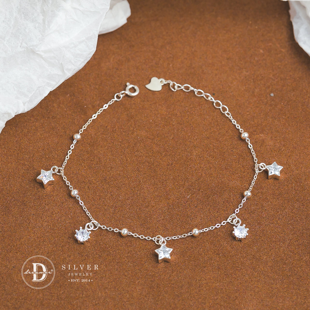 Star Stone & Round Stone Sterling Silver Bracelet DVT014