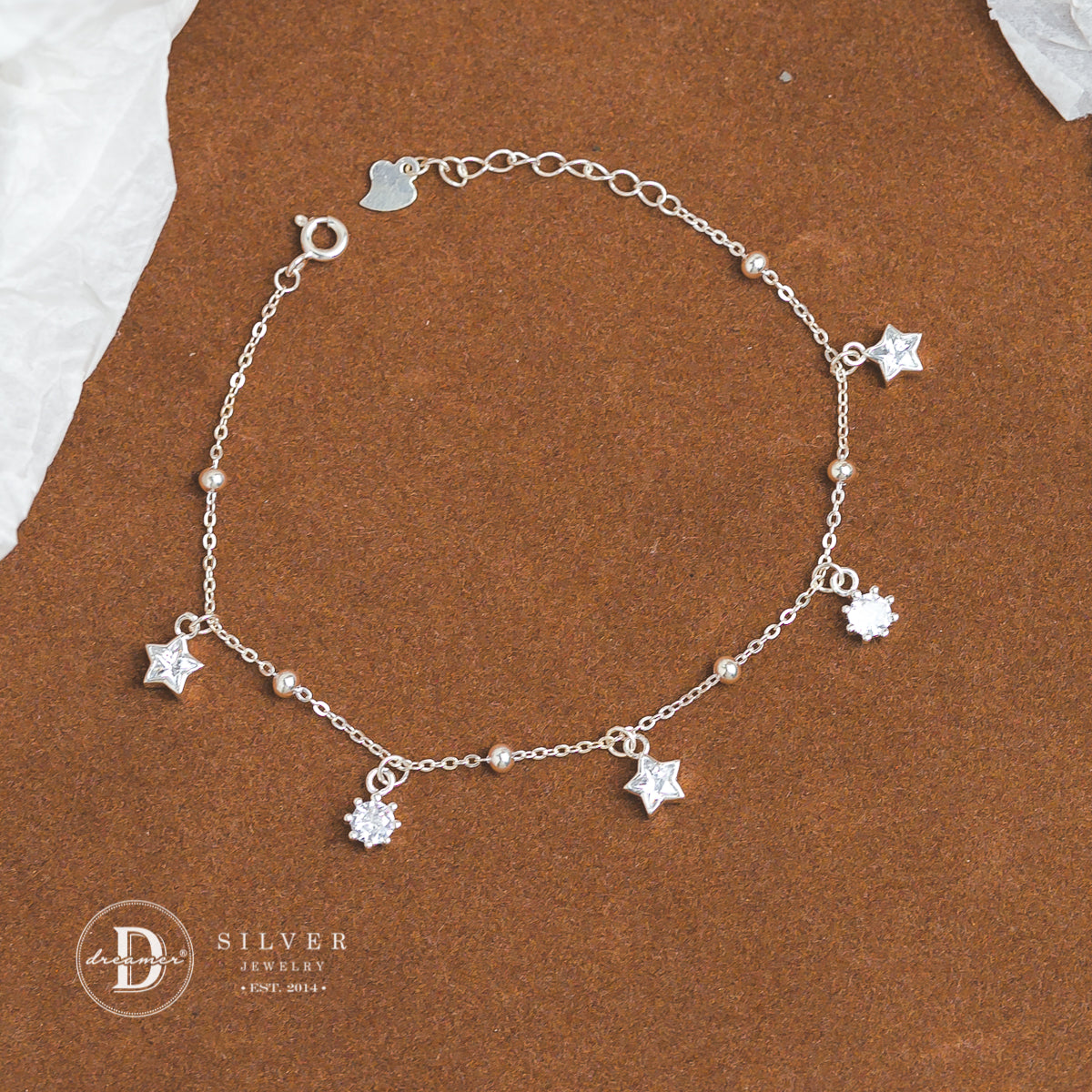 Star Stone & Round Stone Sterling Silver Bracelet DVT014