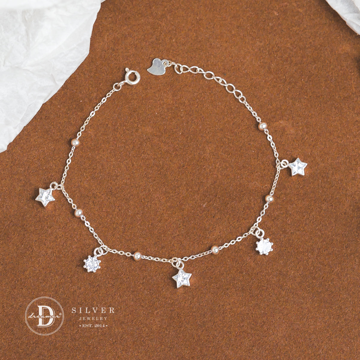 Star Stone & Round Stone Sterling Silver Bracelet DVT014