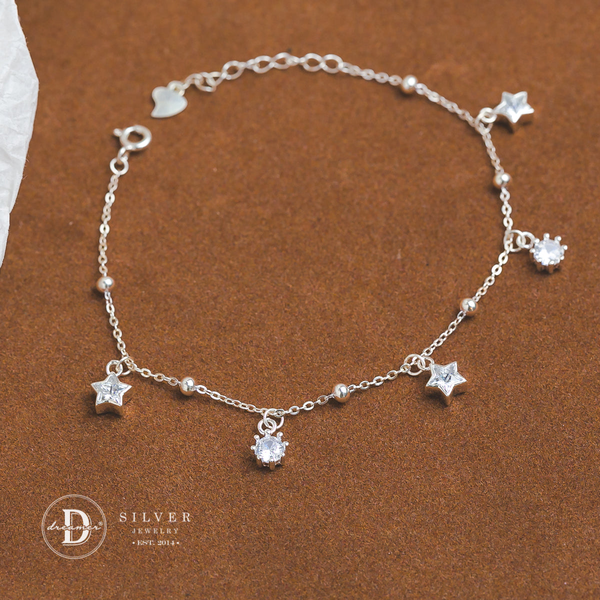 Star Stone & Round Stone Sterling Silver Bracelet DVT014