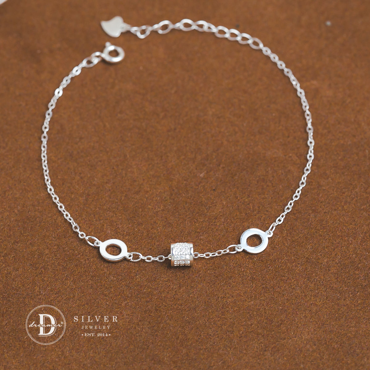 Lắc Tay Tube Đính Đá & 2 Khoen Tròn - Rolling Tube Sterling Silver Bracelet DVT010