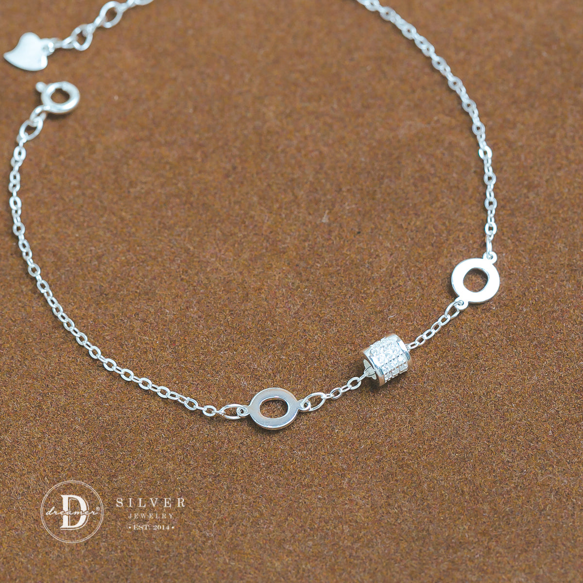 Lắc Tay Tube Đính Đá & 2 Khoen Tròn - Rolling Tube Sterling Silver Bracelet DVT010