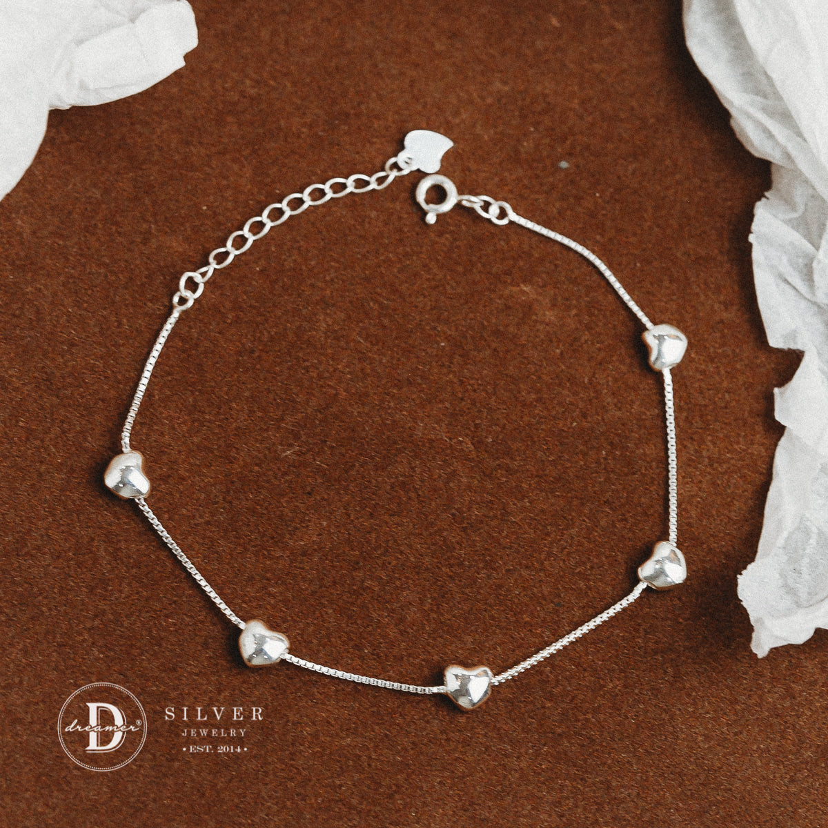 Lắc Tay 5 Trái Tim Baby - Baby Heart Sterling Silver Bracelet DVT022