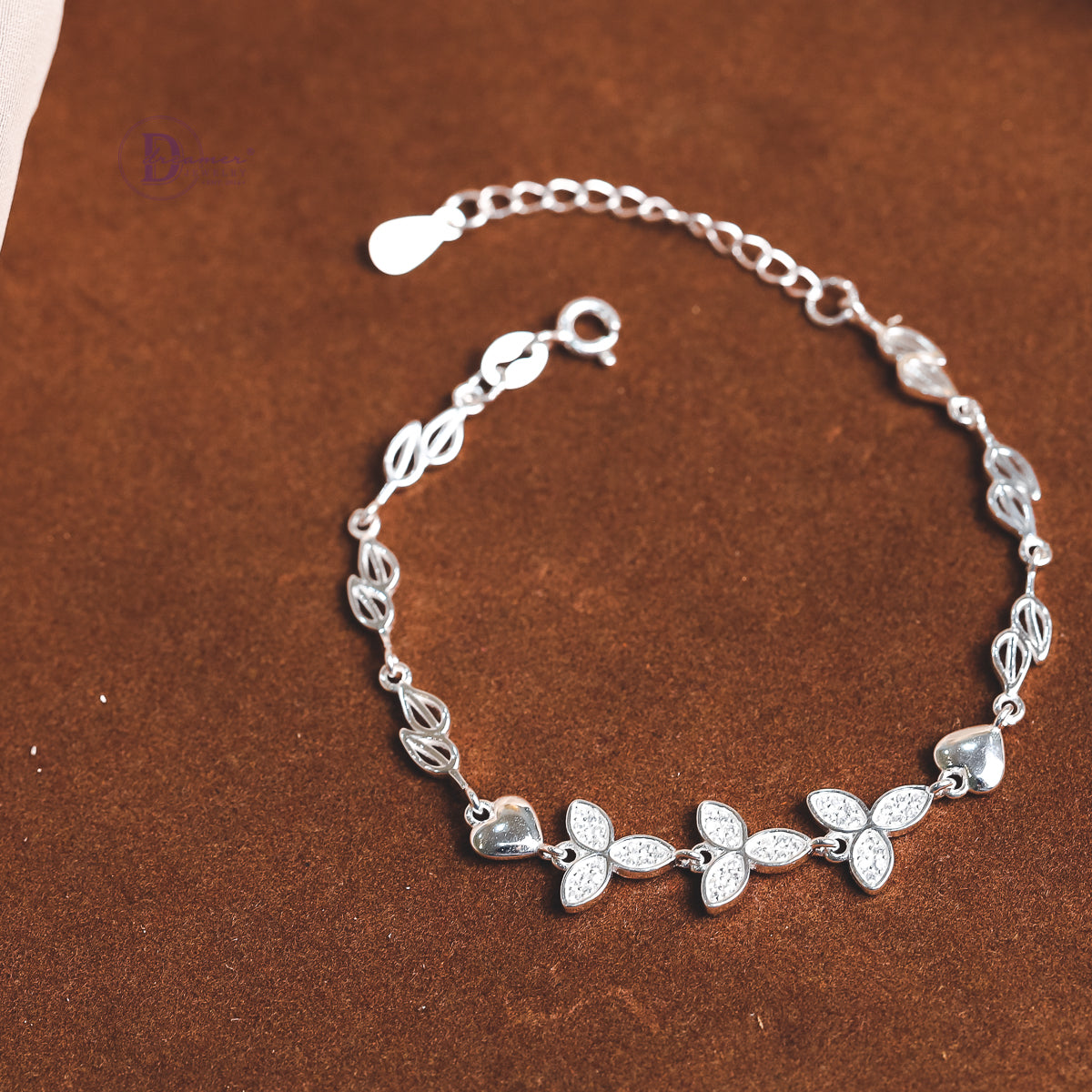 Leaf Chain & Flower Sterling Silver Bracelet For Women