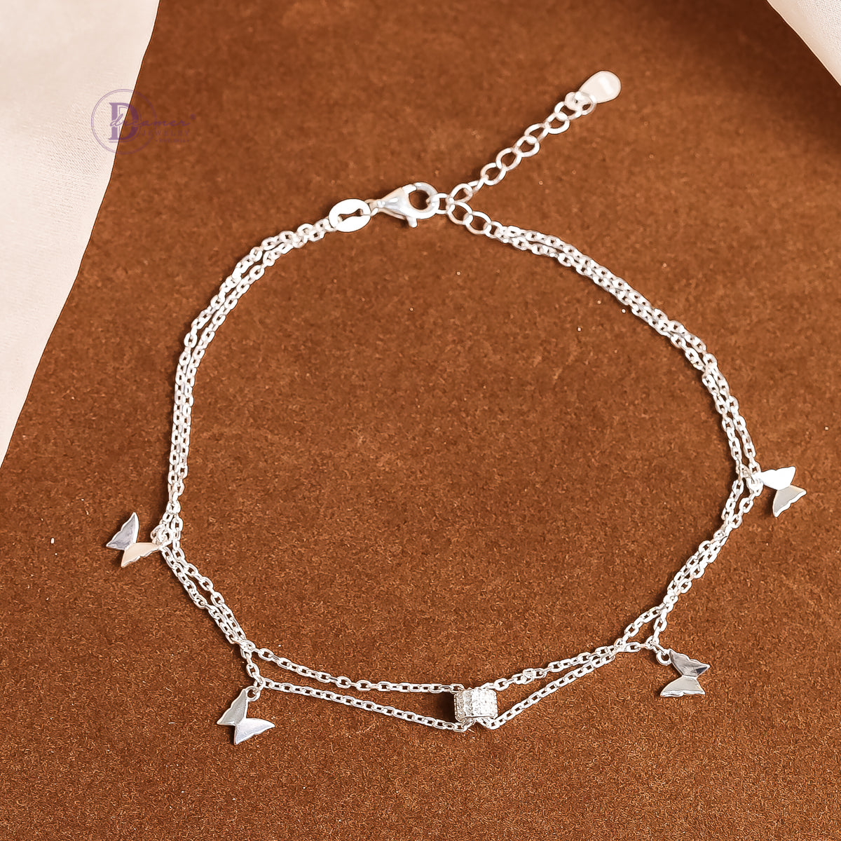 Lắc Chân Kiểu 2 Dây Charm Bướm Đính Đá Bạc 925 - Butterfly Silver Anklet For Summer DLC004
