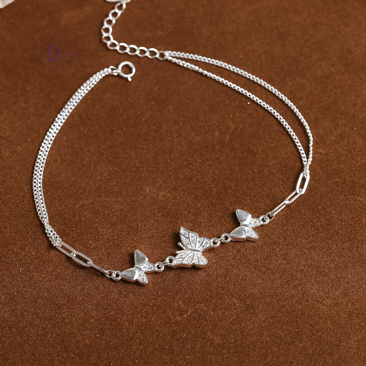 Lắc Chân Dây Xích Đôi Dày & Charm Bướm Đính Đá Bạc 925 - Butterfly Silver Anklet For Summer DLC003