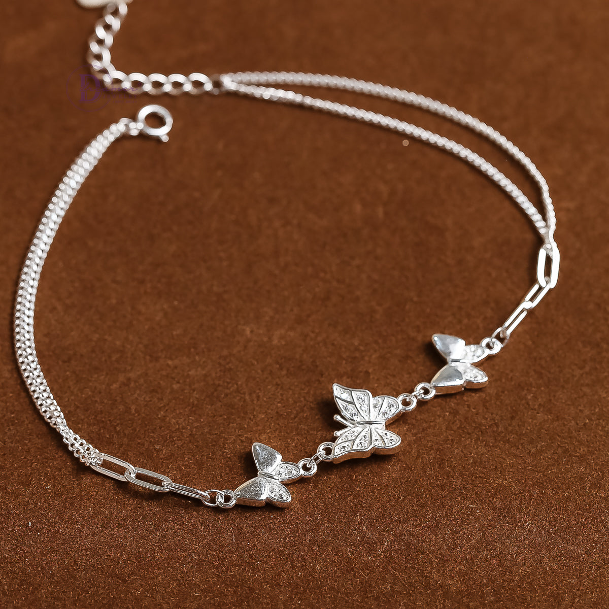 Lắc Chân Dây Xích Đôi Dày & Charm Bướm Đính Đá Bạc 925 - Butterfly Silver Anklet For Summer DLC003