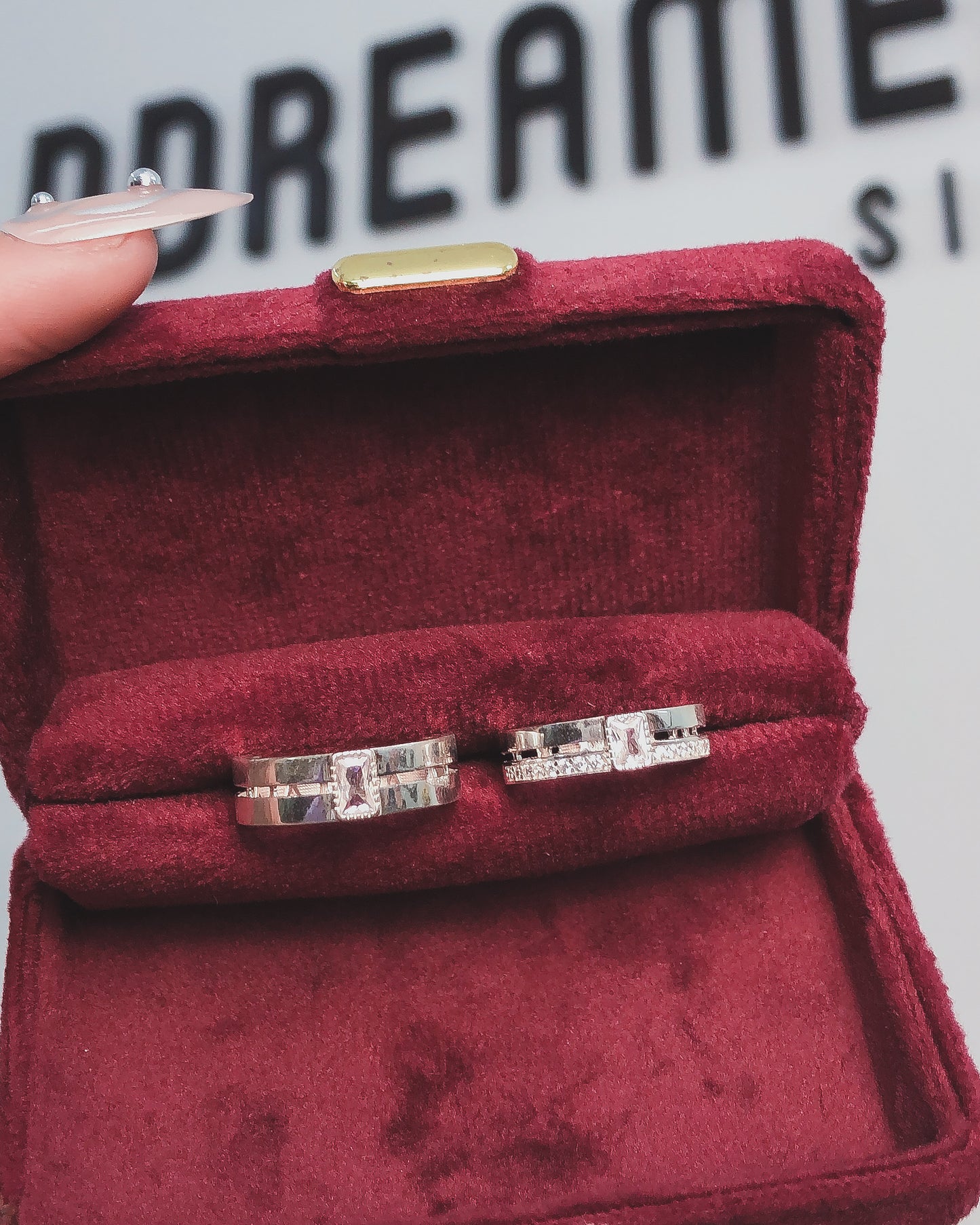 Nhẫn Cặp Bản Statement 2 Line Đá Chủ Baguette - Sterling Silver Couple Rings 2727NH