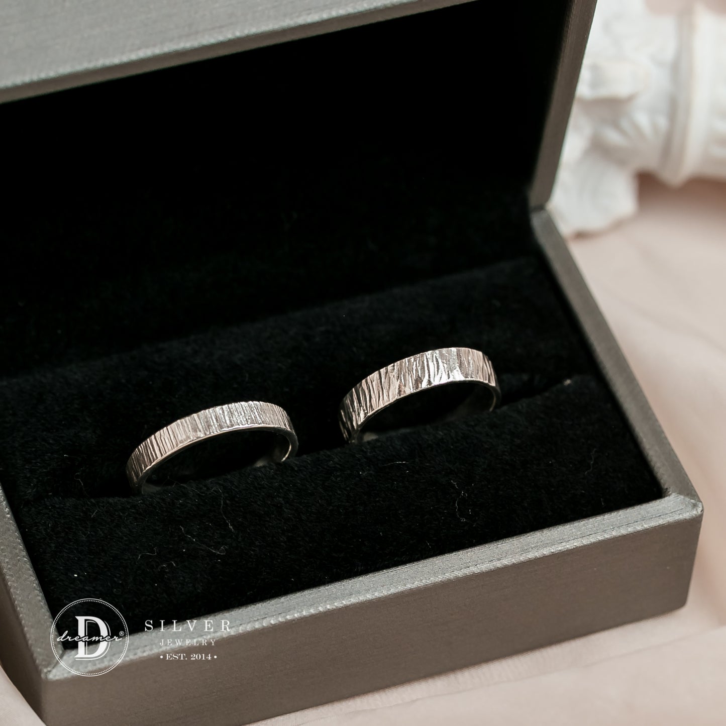 Nhẫn Cặp Line Hammer Texture Band - Sterling Silver Couple Rings 1926NT