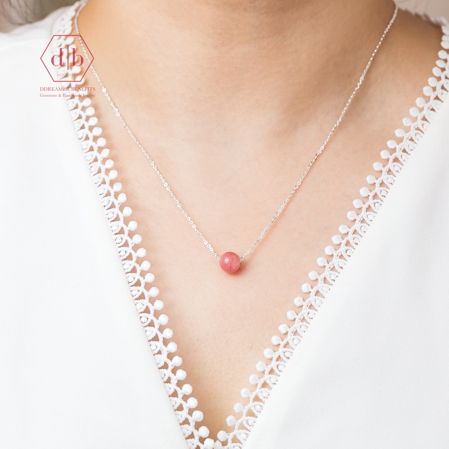 Dây Chuyền Bạc 925 Đá Đào Hoa - Rhodiochrosite Sterling Silver Necklace
