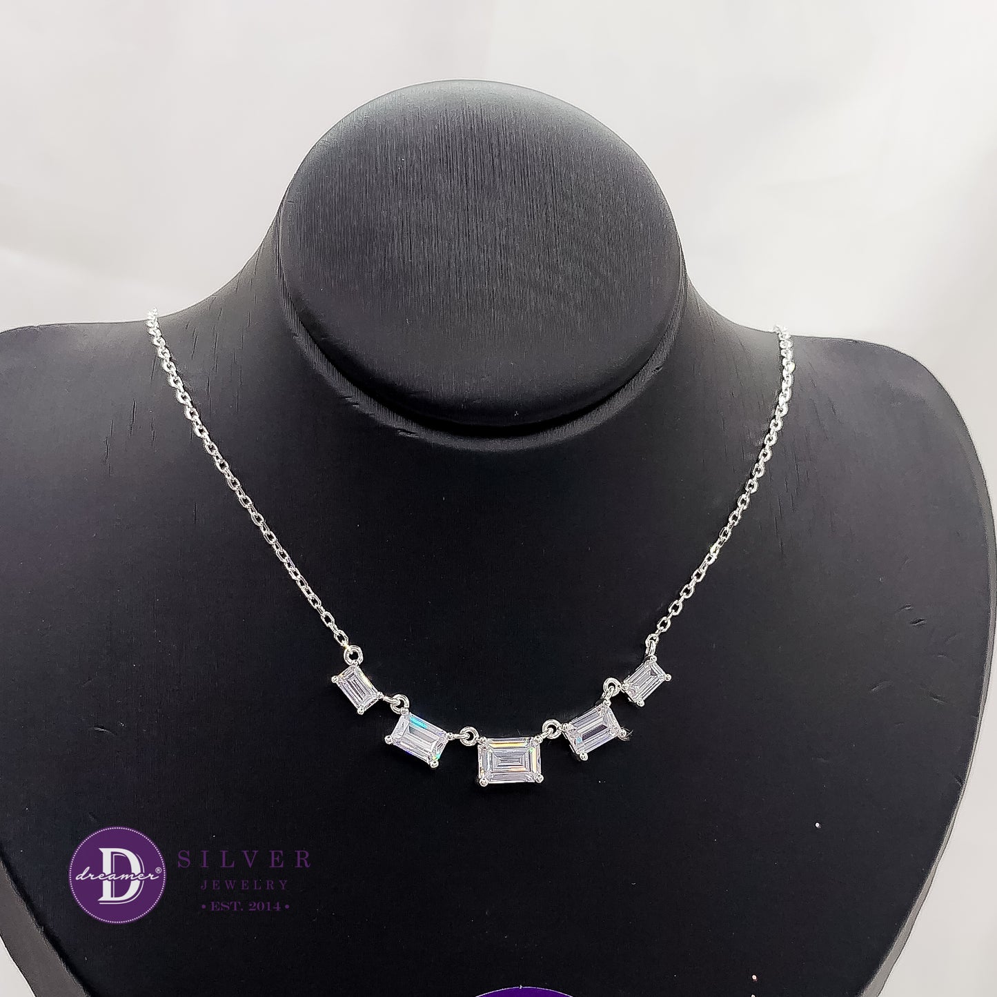 Dây Chuyền Bạc 925 Đá Baguette Sang Trọng - 5 Baguette Stone Silver Necklace