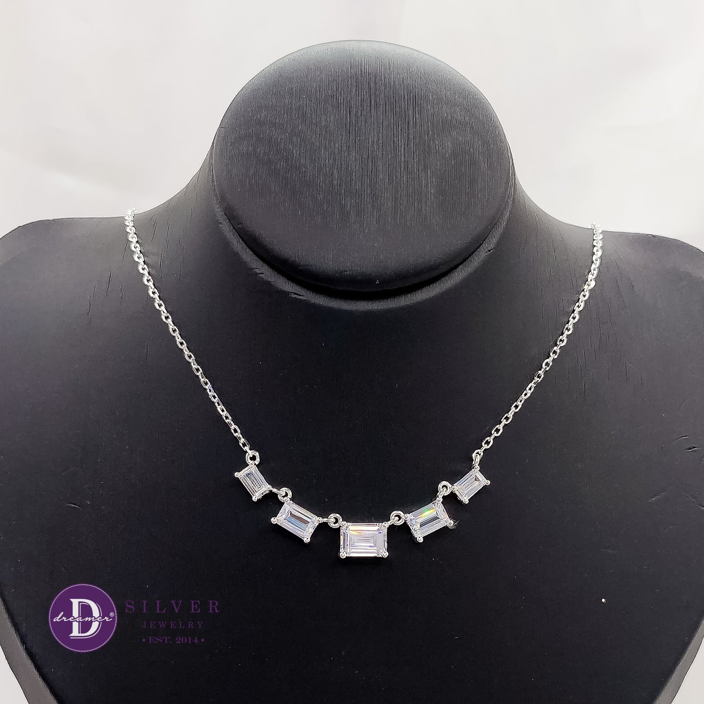 Dây Chuyền Bạc 925 Đá Baguette Sang Trọng - 5 Baguette Stone Silver Necklace